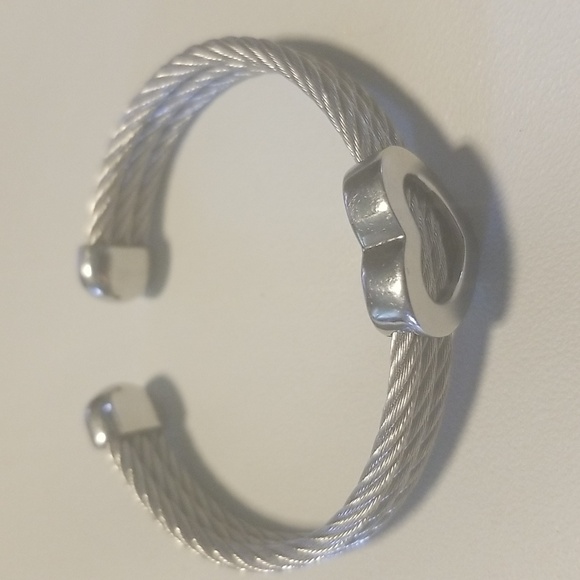 Women's Edforce Stainless Steel Rope Cuff Bracelet with Heart; Silver; O/S - Picture 7 of 8